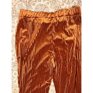 COPPER pleated VELVET flare pants ribbed & shiny, elastic waist,  (365)